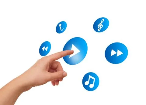 Hand pressing meida player button 스톡 사진