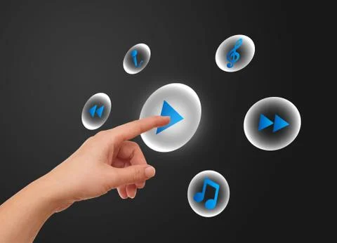 Hand pressing meida player button 스톡 사진