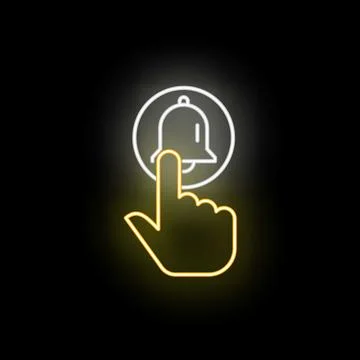 Hand pressing neon bell notification icon Stock Illustration
