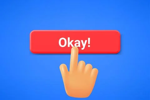 Hand pressing Okay button. 3d vector illustration Stock Illustration