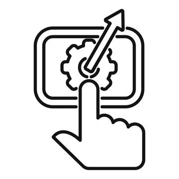 Hand pressing phone screen button increasing performance with gear icon Illustrazione stock