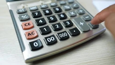 Hand Pressing Plus Button on Calculator, Close-up of a hand pressing the pl.. Stock Footage 317736881