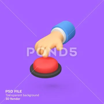 Hand pressing red button isolated 3d render icon illustration PSD Template