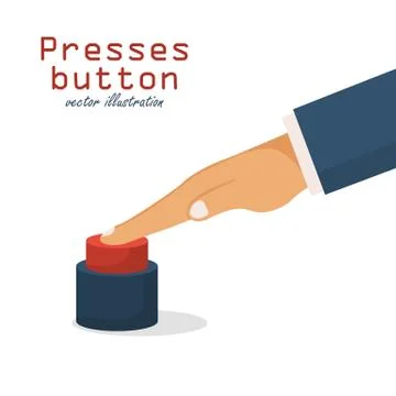 Hand pressing red button. Vector illustration in flat design. Stock Illustration