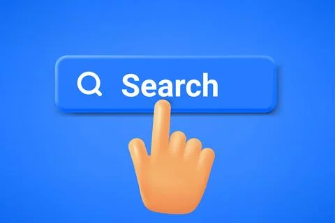 Hand pressing Search button. Internet searching concept. 3d vector illustrati Stock Illustration