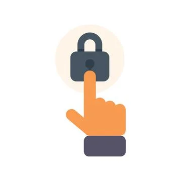 Hand pressing security lock button for mobile application Stock Illustration