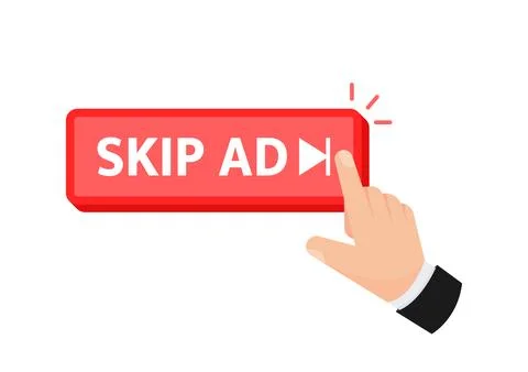 Hand pressing a Skip Ad button, commonly seen on video platforms 스톡 일러스트