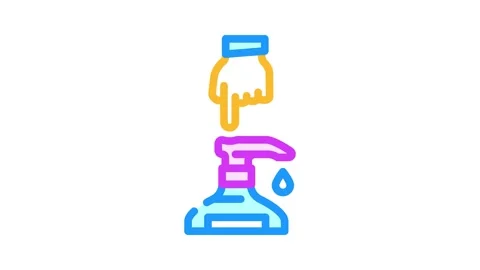 Hand pressing soap pump color icon animation Stock Footage 327256358