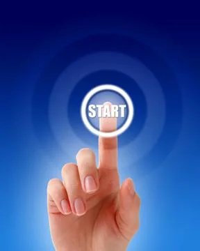 Hand pressing a start button. Stock Illustration