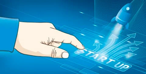 Hand pressing the start up button Stock Illustration