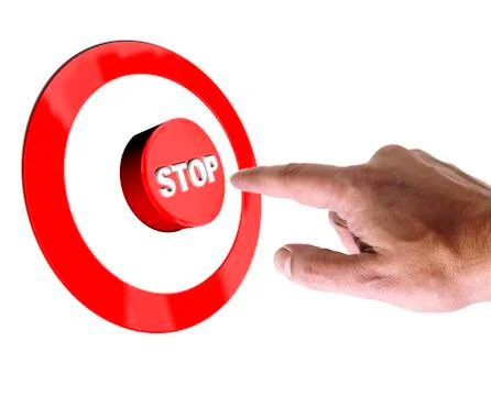 Hand pressing a stop button Stock Photos