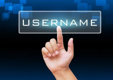 Hand pressing username button with technology background Stock Photos