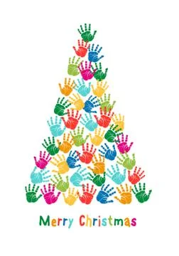 Hand print Christmas tree, vector Stock Illustration