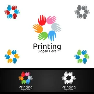 Hand Printing Company Vector Logo Design for Media, Retail, Advertising, News Stock Illustration