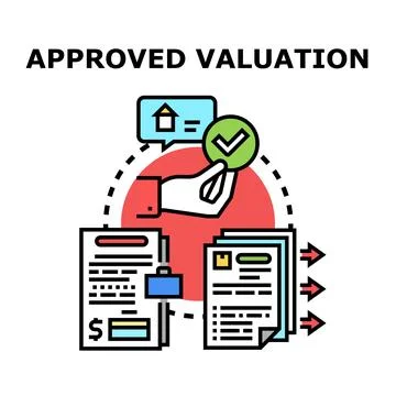 Hand processing approved valuation documents for property assessment Stock Illustration