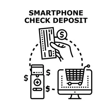 Hand processing check deposit using smartphone concept 库存插图