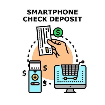 Hand processing check deposit using smartphone concept イラスト素材