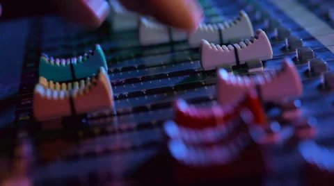 Hand on the professional audio mixing console Video stock 47923024