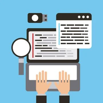 Hand programmer laptop magnifier and usb Stock Illustration