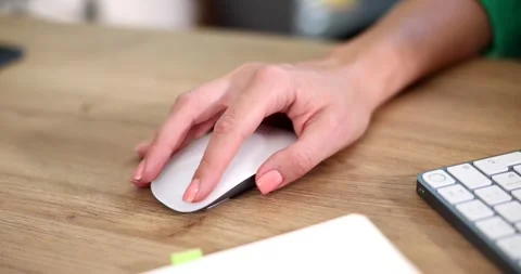Hand of programmer moving computer mouse at table closeup 4k movie slow motion Stock Footage 281412619