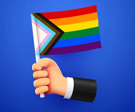 Hand with Progress Rainbow Pride Flag. LGBT. Stock Illustration