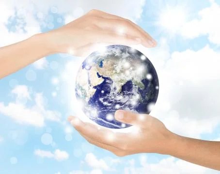 Hand protect earth environment, earth element finished by nasa Stock Illustration