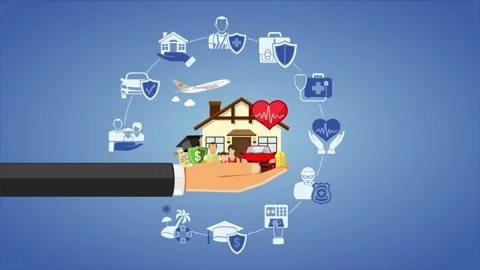 Hand Protecting Property and Comprehensive Family Insurance Policy Animation 库存影片 339343930