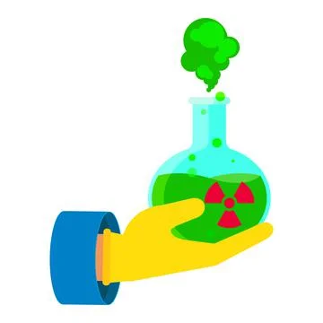 Hand in protective glove holding flask with toxic chemicals Stock Illustration