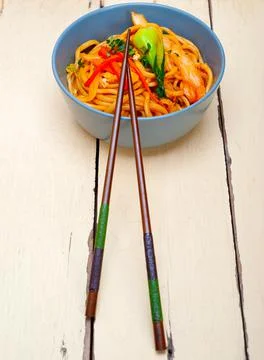 Hand pulled ramen noodles Stock Photos