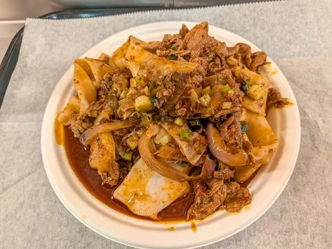 Hand pulled spicy cumin lamb noodles Stock Photos