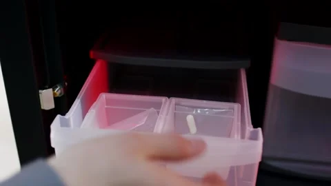 Hand Pulling Medication Drawer, Dispenser Cabinet, Close Up Shot Stock Footage 341313200
