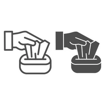 Hand pulling paper tissue line and solid icon. Preventive measures Covid-19 イラスト素材