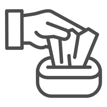 Hand pulling paper tissue line icon. Preventive measures Covid-19 spread symbol 스톡 일러스트