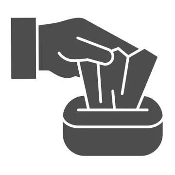 Hand pulling paper tissue solid icon. Preventive measures Covid-19 spread symbol Illustrazione stock