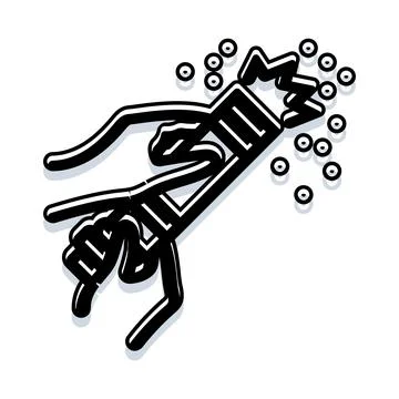 Hand pulling party popper releasing confetti Stock Illustration