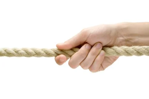 Hand Pulling Rope Isolated on a White Background Foto stock