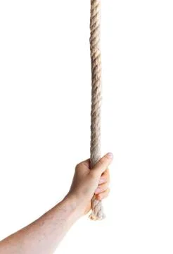 Hand pulling a rope isolated on white Stock Photos