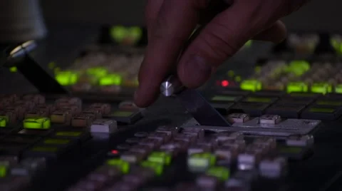 Hand Pulling The T-Bar On A Video Switcher Stock Footage 48041489