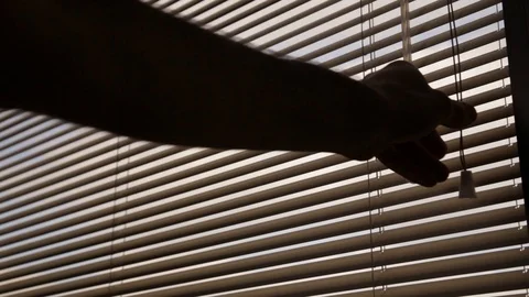 Hand pulling up window blinds Stock Footage 87831572