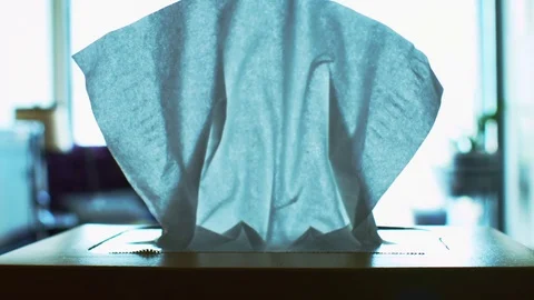 Hand pulls facial tissues out from box Video stock 84663910