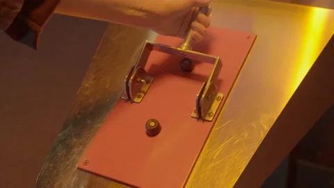Hand pulls on mechanical switch lever Stock Footage 165253134
