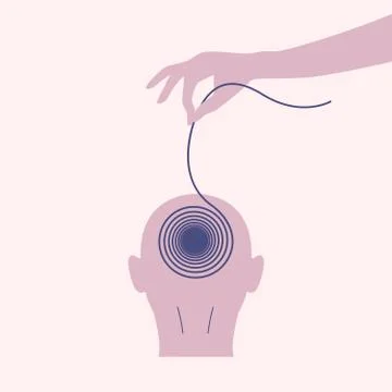 Hand pulls out thoughts from the head. Illustrazione stock
