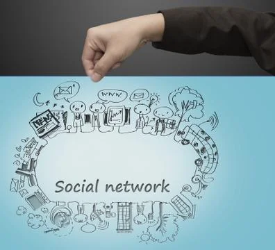 Hand pulls social network Stock Illustration