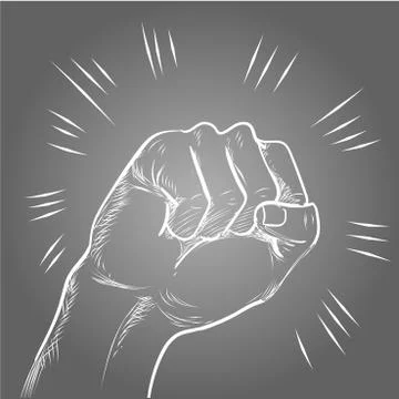 Hand punch or hitting line chalk illustration on black board Stock Illustration