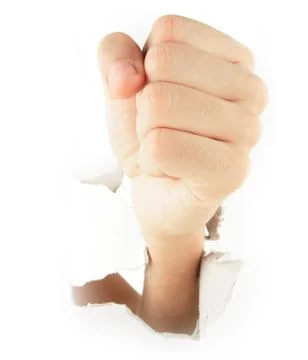 Hand punching through Stock Photos