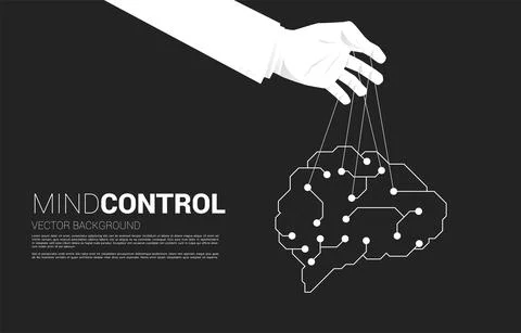 Hand Puppet Master controlling digital brain. Concept of manipulation and mic Stock Illustration