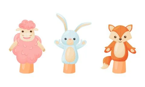 Hand Puppet Toy Made from Fabric Wore by Hand Vector Set Stock Illustration