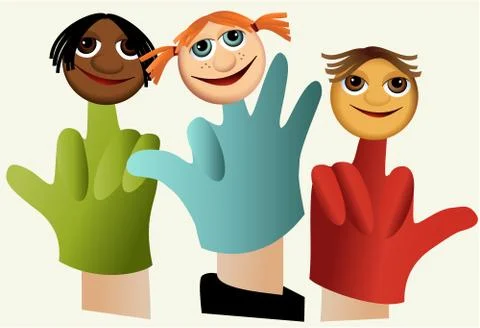 Hand puppets with children Stock Illustration
