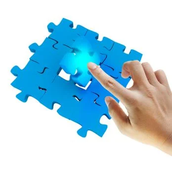 Hand push last puzzle Stock Illustration