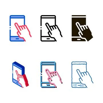 Hand push phone icon vector outline set Stock Illustration